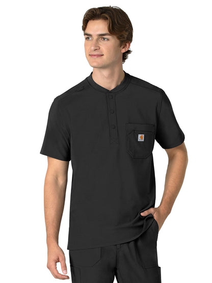 Men's Three-Pocket Henley Scrub Top - C16310 - Black