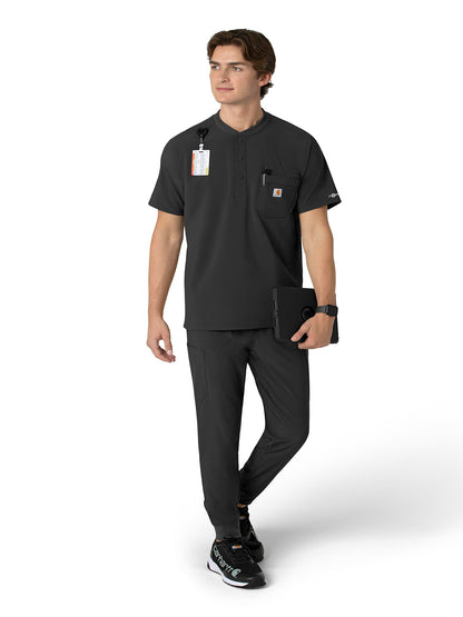 Men's Three-Pocket Henley Scrub Top - C16310 - Black