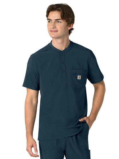 Men's Three-Pocket Henley Scrub Top - C16310 - Navy