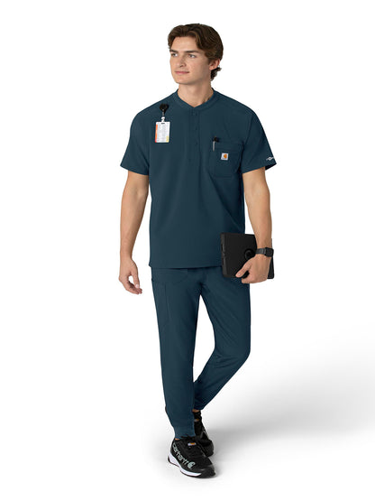 Men's Three-Pocket Henley Scrub Top - C16310 - Navy