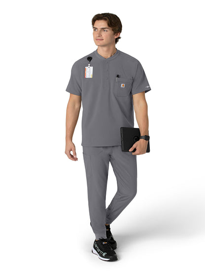 Men's Three-Pocket Henley Scrub Top - C16310 - Pewter