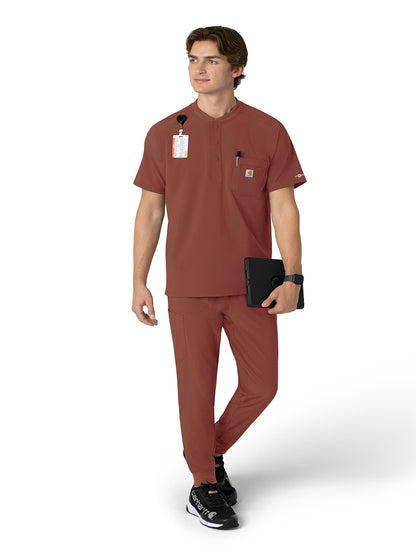 Men's Three-Pocket Henley Scrub Top - C16310 - Sable