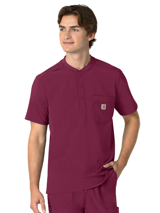 Men's Three-Pocket Henley Scrub Top - C16310 - Wine