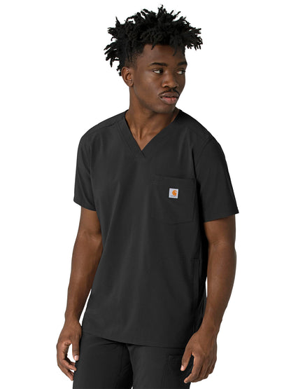 Men's Three-Pocket V-Neck Scrub Top - C16410 - Black