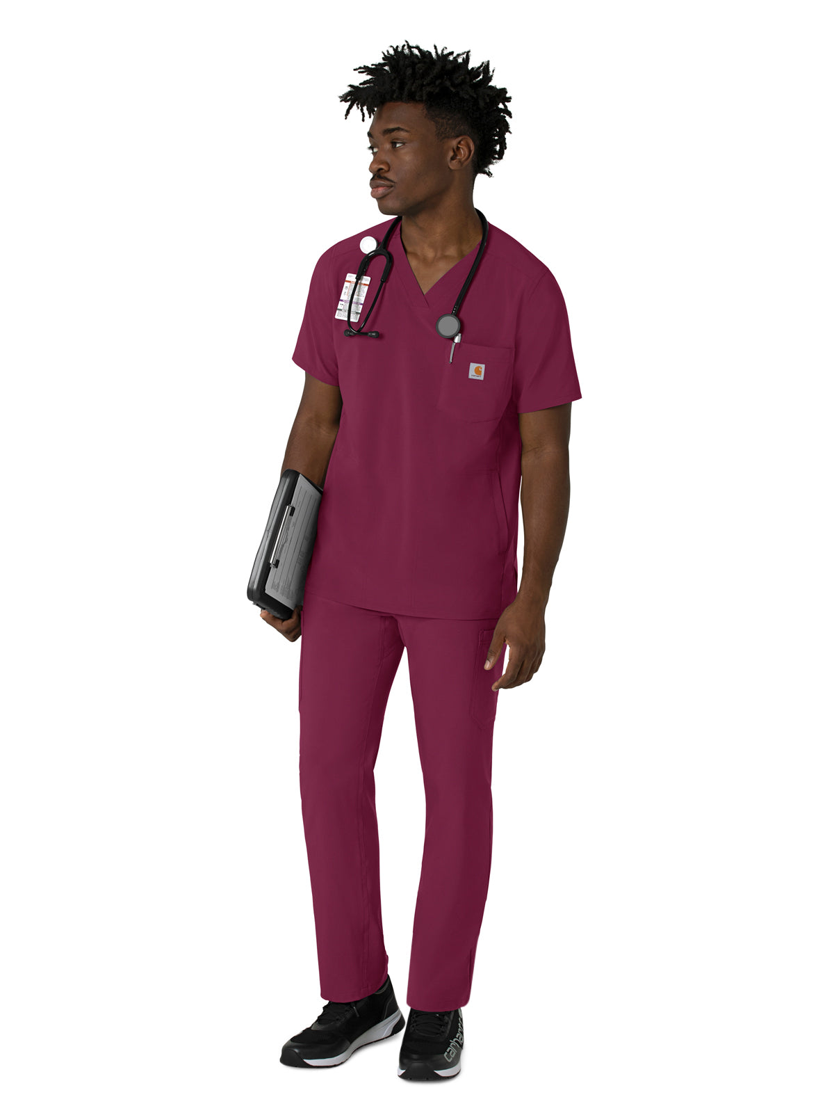 Men's Three-Pocket V-Neck Scrub Top - C16410 - Wine