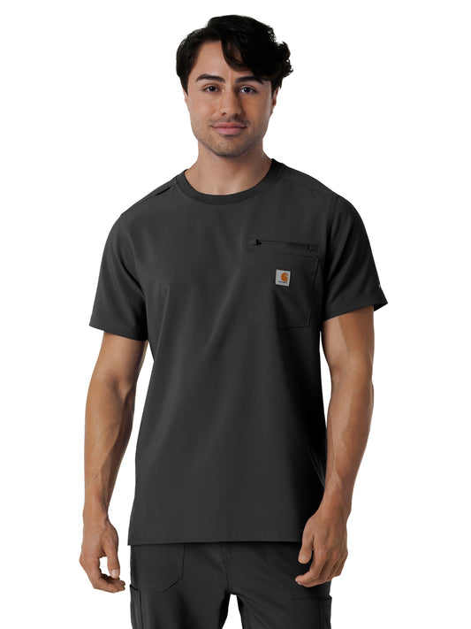 Men's Two-Pocket Crew Neck Scrub Top - C16510 - Black