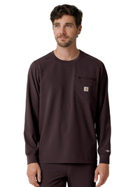 Men's Two-Pocket Crew Neck Long Sleeve Scrub Top - C16610 - Dark Sepia