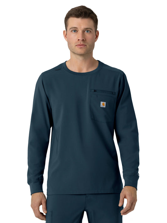 Men's Two-Pocket Crew Neck Long Sleeve Scrub Top - C16610 - Navy