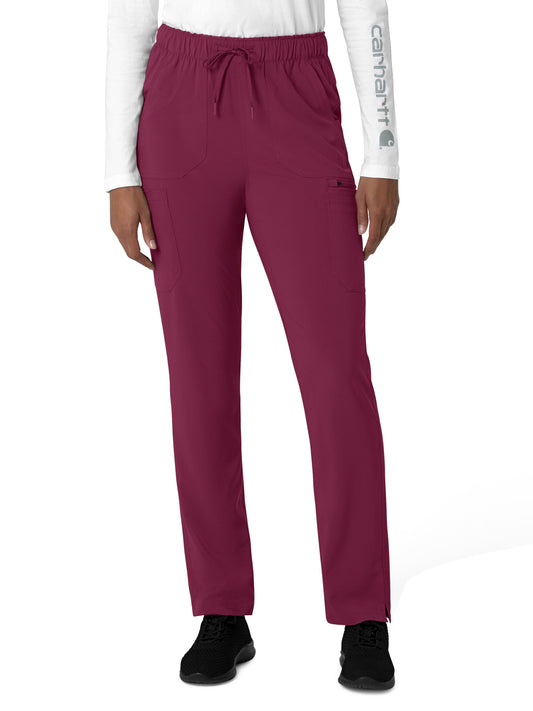 Women's Seven-Pocket Straight Leg Scrub Pant - C53210 - Wine