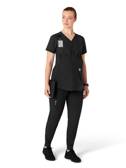 Women's Seven-Pocket Maternity Jogger Scrub Pant - C54113 - Black