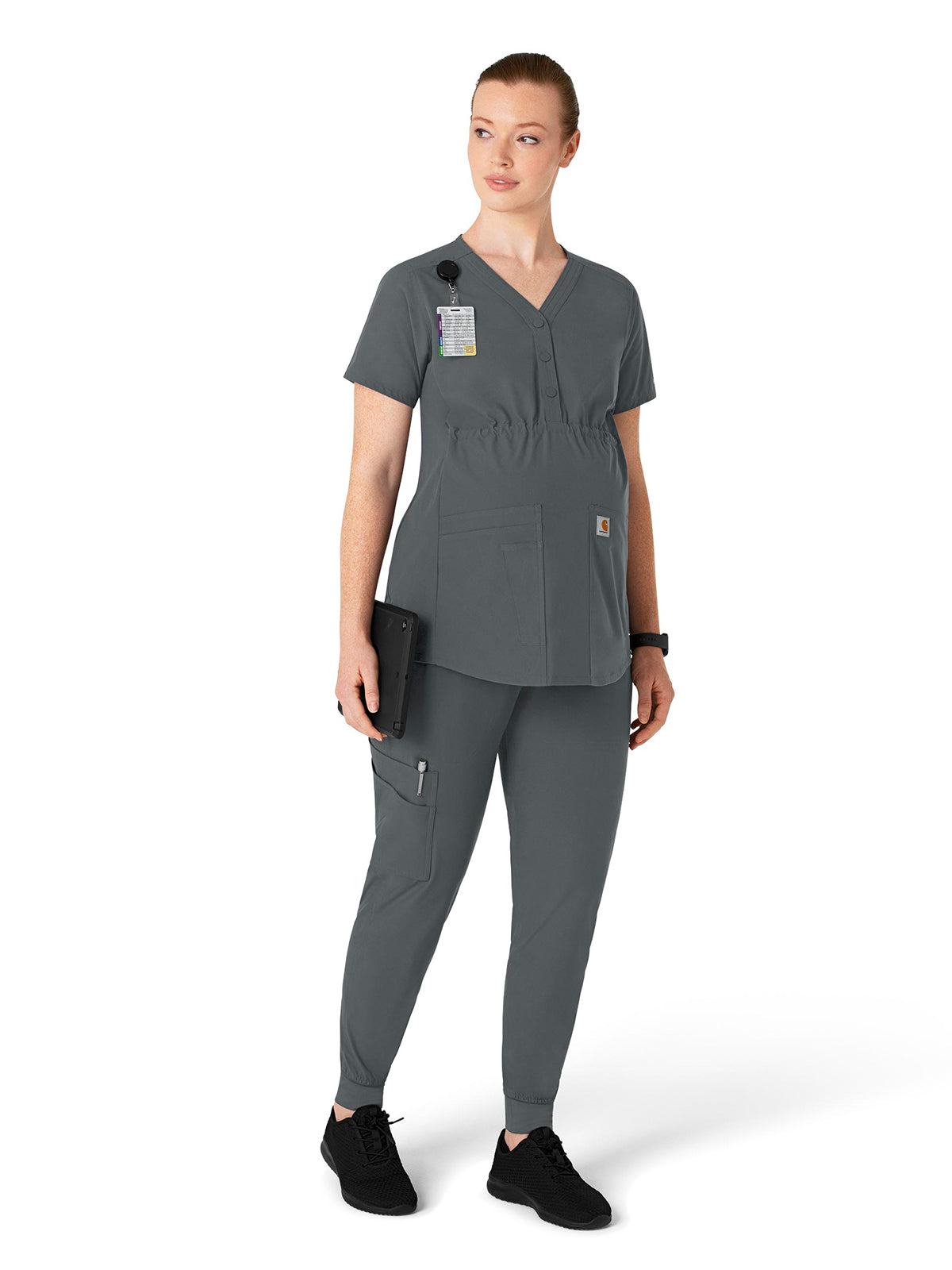 Women's Seven-Pocket Maternity Jogger Scrub Pant - C54113 - Pewter