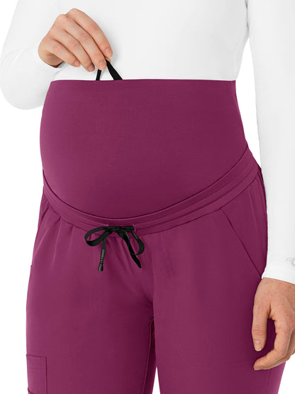 Women's Seven-Pocket Maternity Jogger Scrub Pant - C54113 - Wine