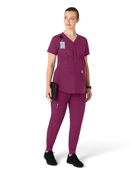 Women's Seven-Pocket Maternity Jogger Scrub Pant - C54113 - Wine