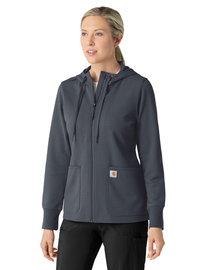 Women's Three-Pocket Full Zip Waffle Hoodie - C82008 - Approaching Storm