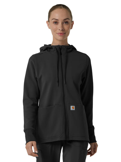 Women's Three-Pocket Full Zip Waffle Hoodie - C82008 - Black