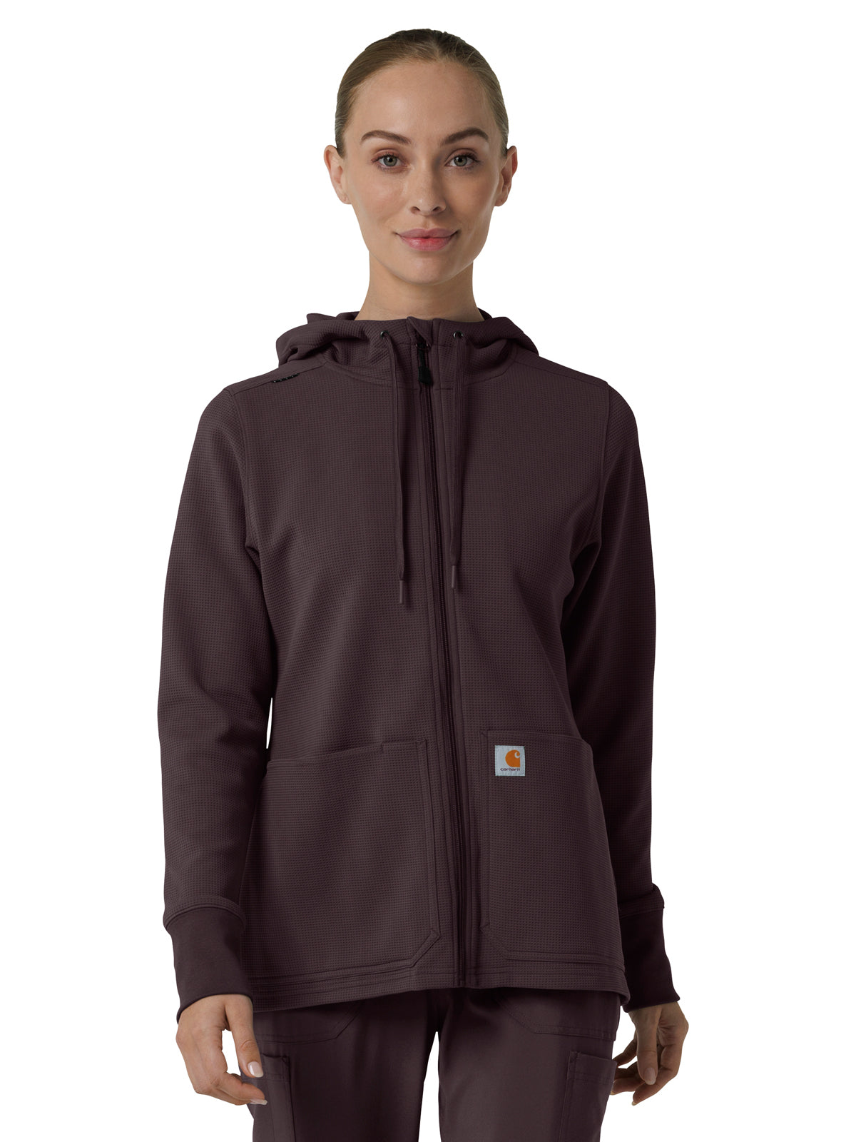 Women's Three-Pocket Full Zip Waffle Hoodie - C82008 - Dark Sepia