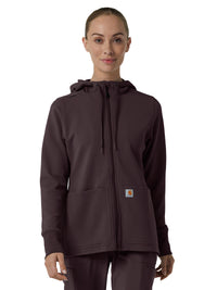 Women's Three-Pocket Full Zip Waffle Hoodie - C82008 - Dark Sepia