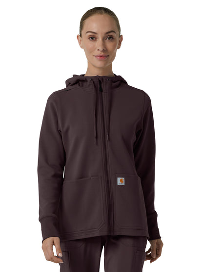 Women's Three-Pocket Full Zip Waffle Hoodie - C82008 - Dark Sepia