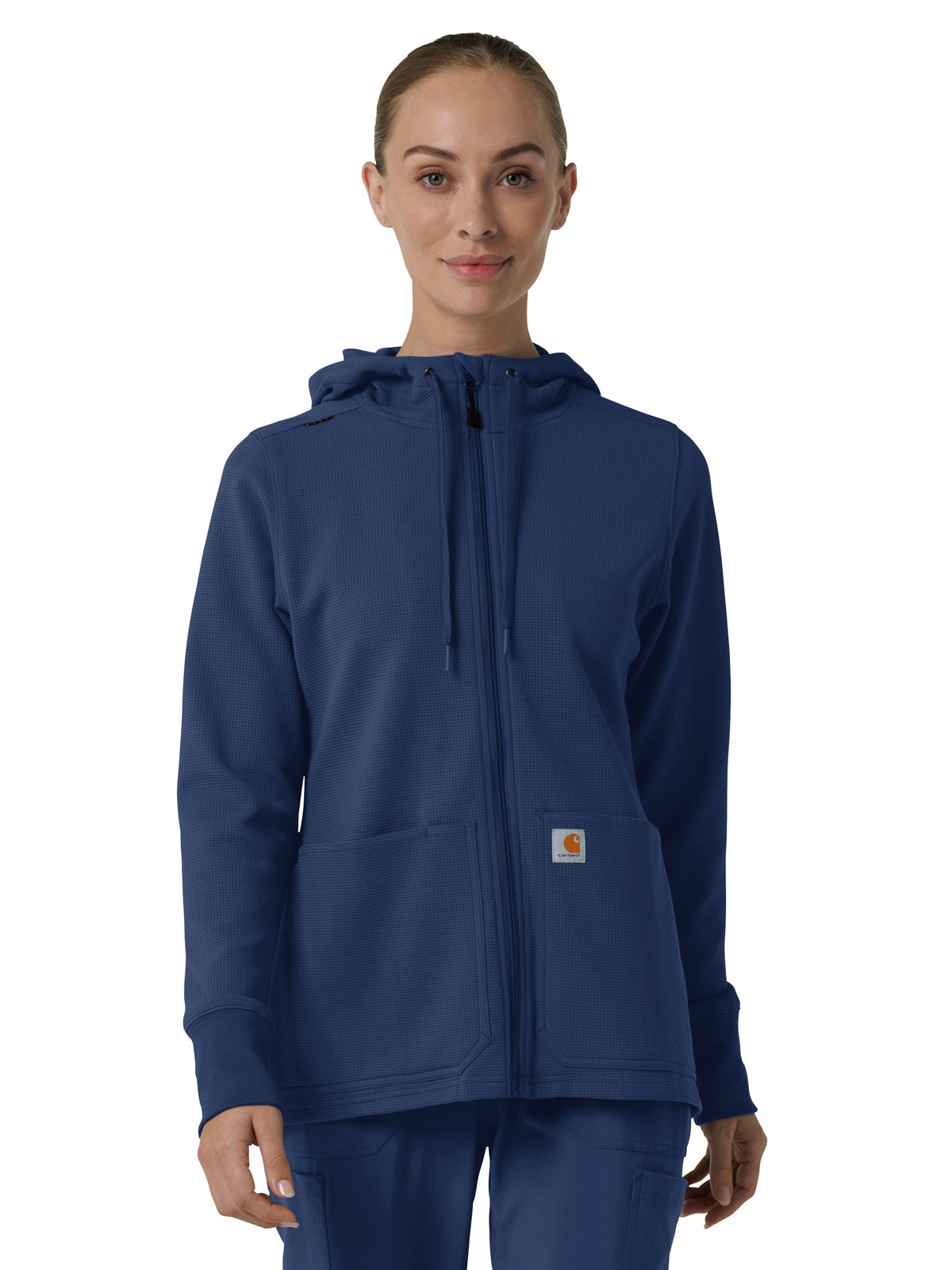 Women's Three-Pocket Full Zip Waffle Hoodie - C82008 - Navy