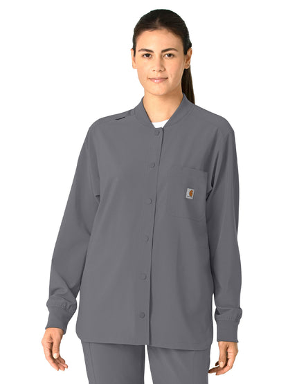 Women's Four-Pocket Modern Fit Shirt Jacket - C82210 - Pewter