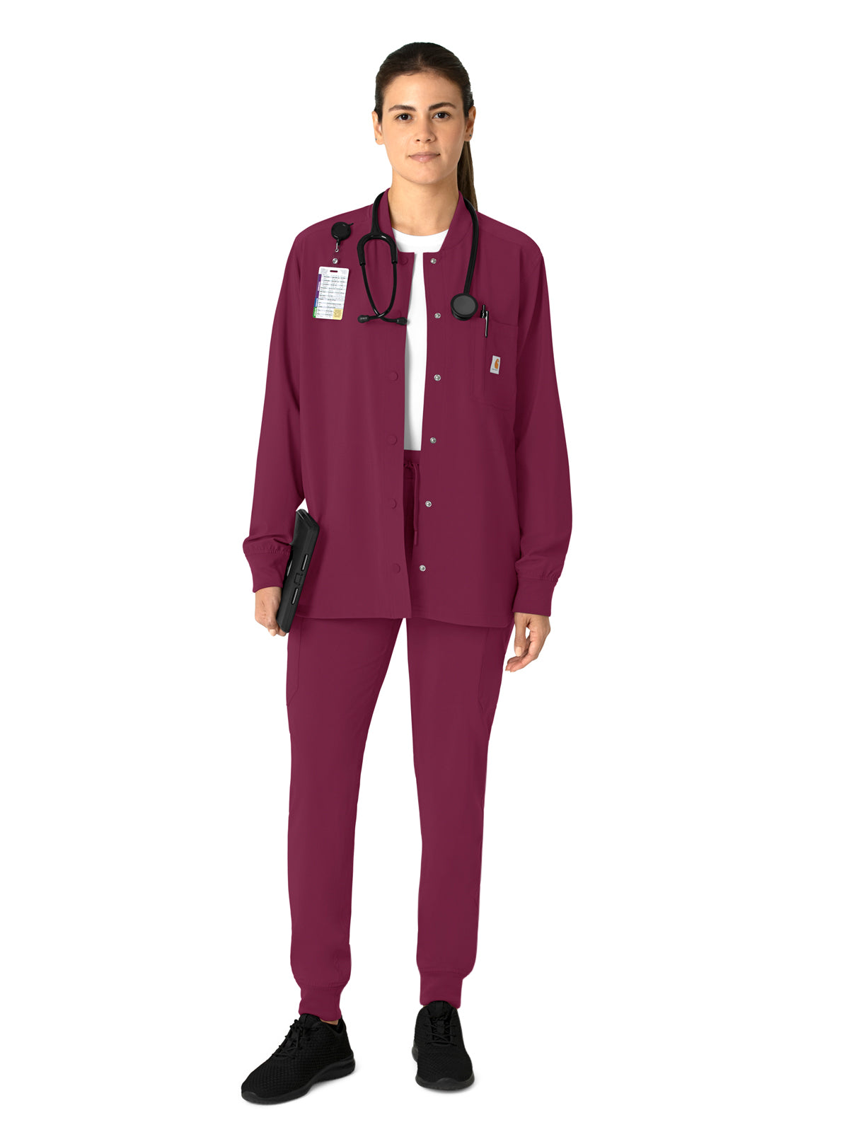 Women's Four-Pocket Modern Fit Shirt Jacket - C82210 - Wine