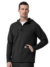 Men's One-Pocket Quarter Zip Waffle Hoodie - C83008 - Black