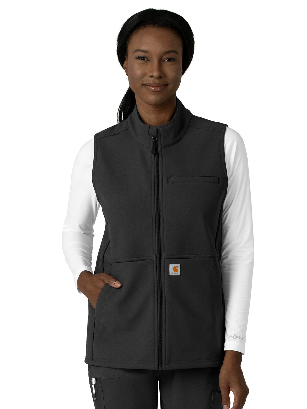 Women's Four-Pocket Bonded Fleece Vest - C83023 - Black