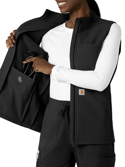 Women's Four-Pocket Bonded Fleece Vest - C83023 - Black