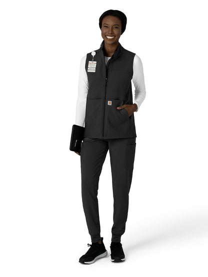 Women's Four-Pocket Bonded Fleece Vest - C83023 - Black