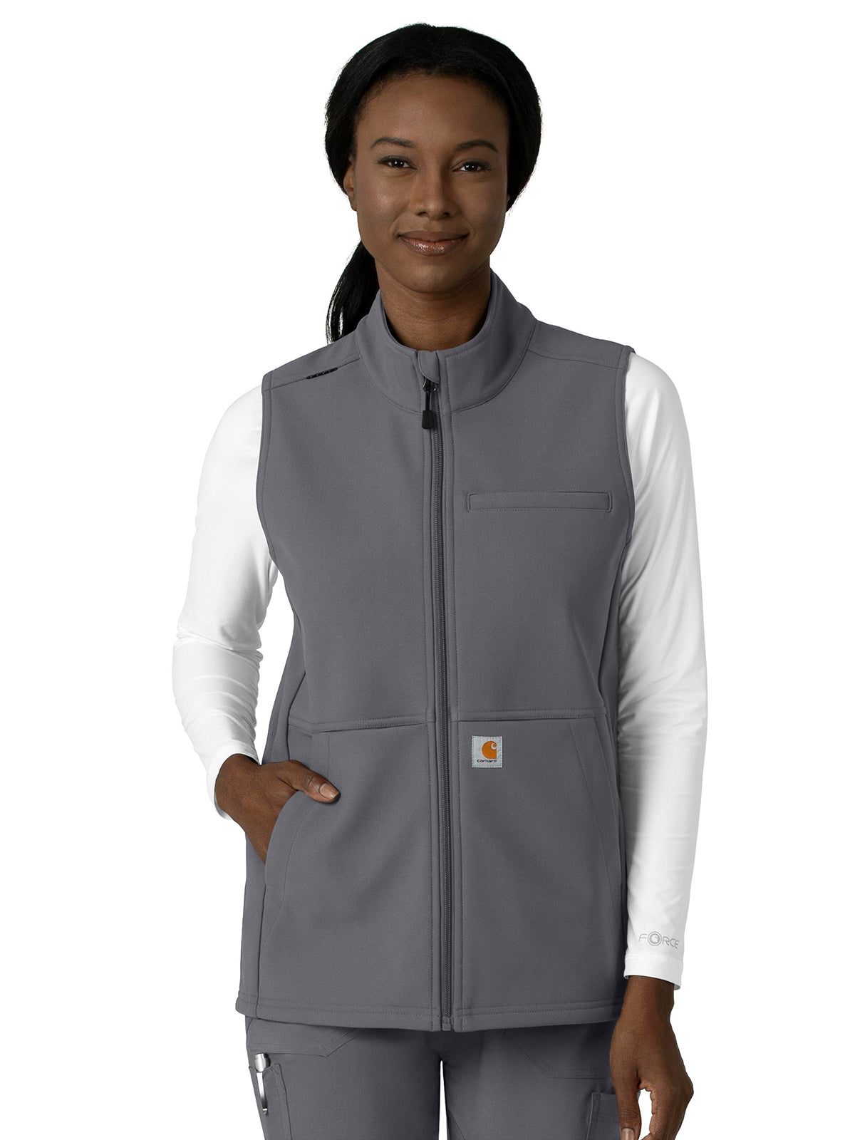 Women's Four-Pocket Bonded Fleece Vest - C83023 - Pewter