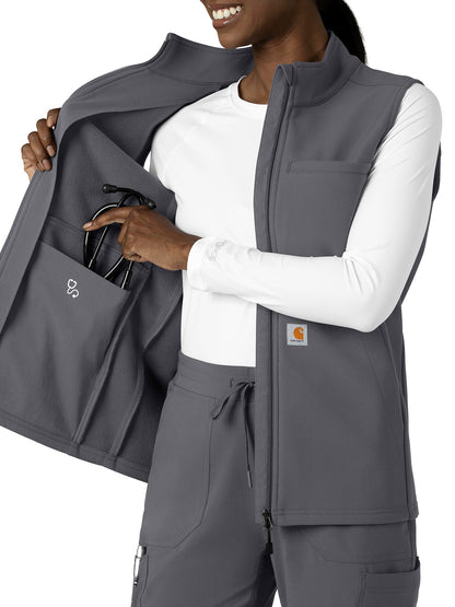 Women's Four-Pocket Bonded Fleece Vest - C83023 - Pewter