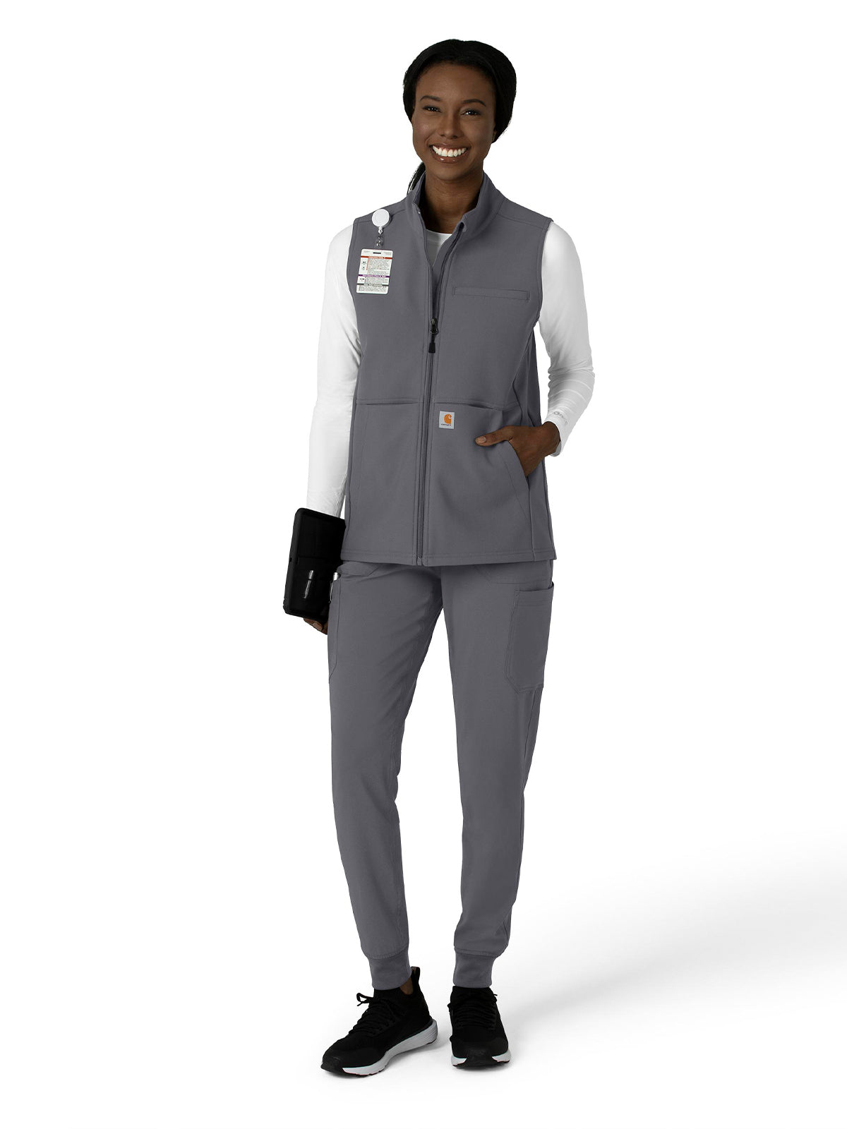 Women's Four-Pocket Bonded Fleece Vest - C83023 - Pewter