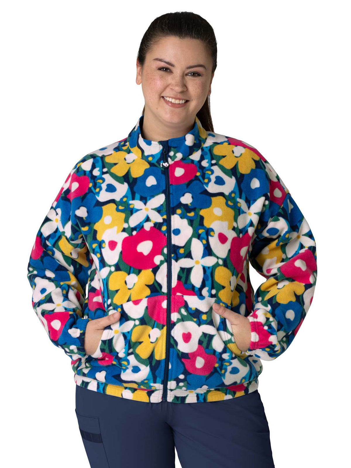 Women's 2-Pocket Printed Fleece Jacket - Z81019 - Modern Bloom Fleece