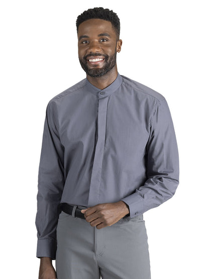 Men's Pocketless Banded Collar Shirt - 1396 - Dark Grey