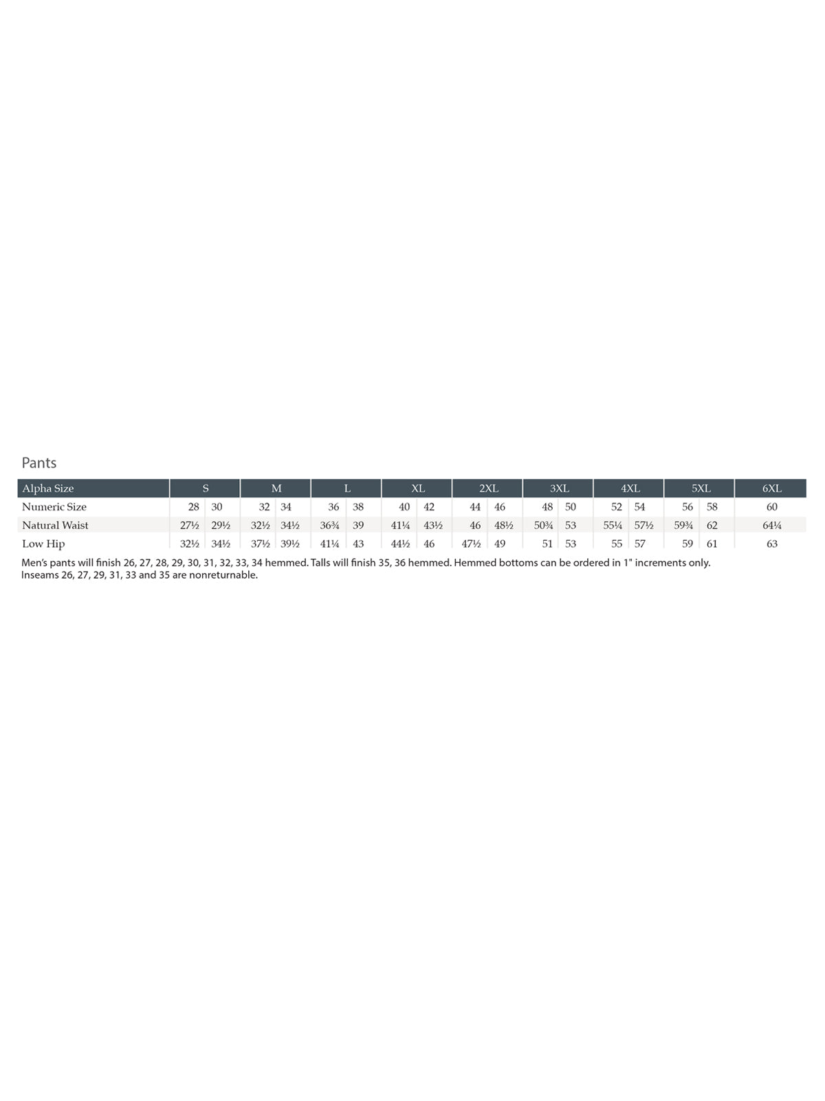 SIZECHART