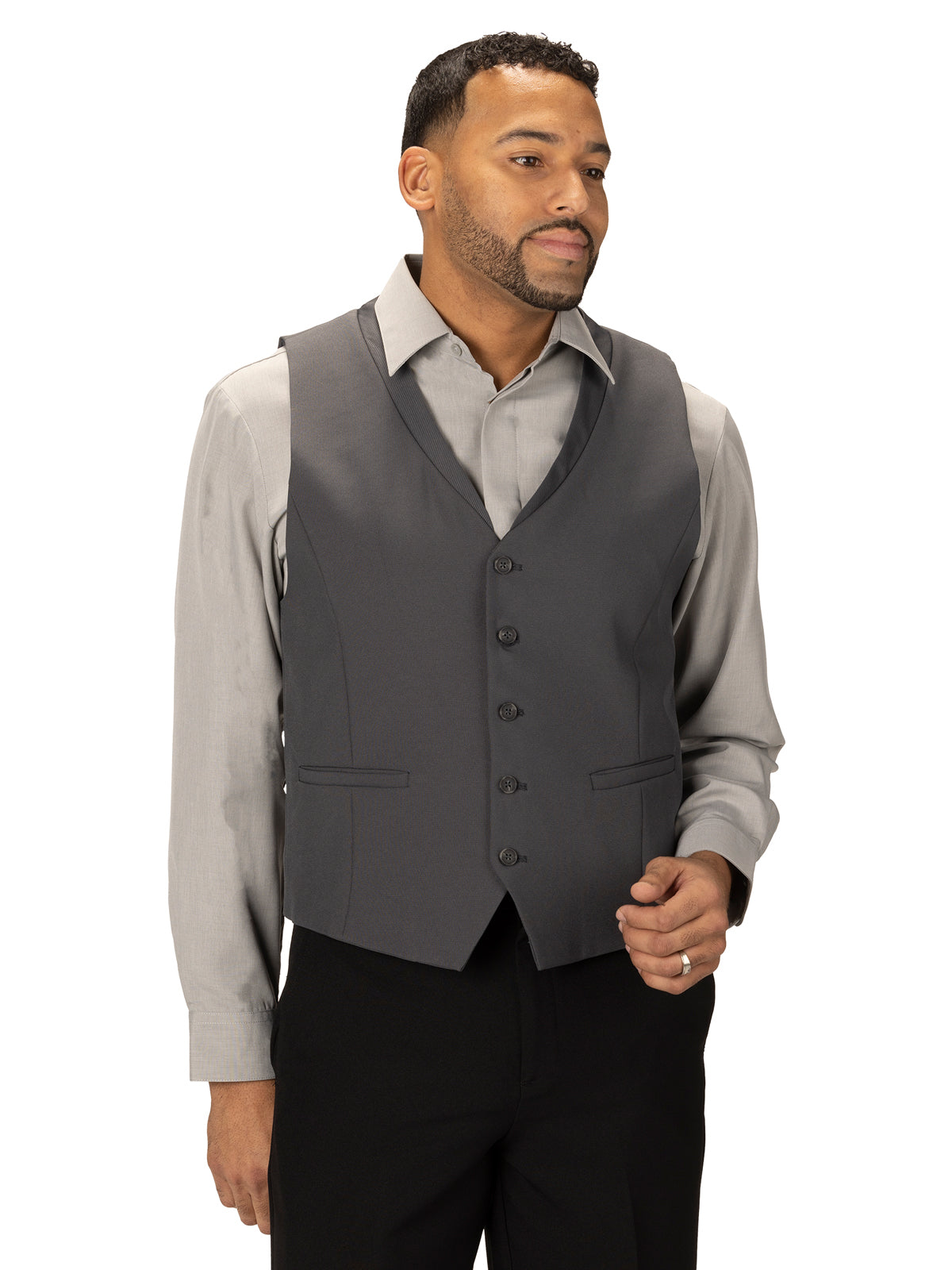 Men's Two-Pocket Ottoman Trim Vest - 4398 - Steel Grey