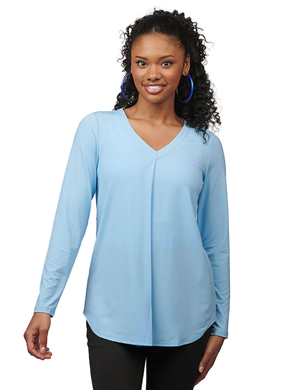Women's Pocketless Soft Pleated Blouse - 5097 - Blue