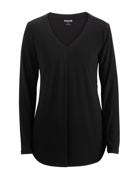 Women's Pocketless Soft Pleated Blouse - 5097 - Black