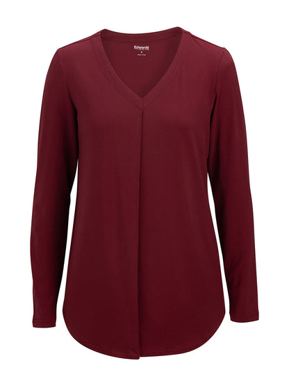 Women's Pocketless Soft Pleated Blouse - 5097 - Scarlet