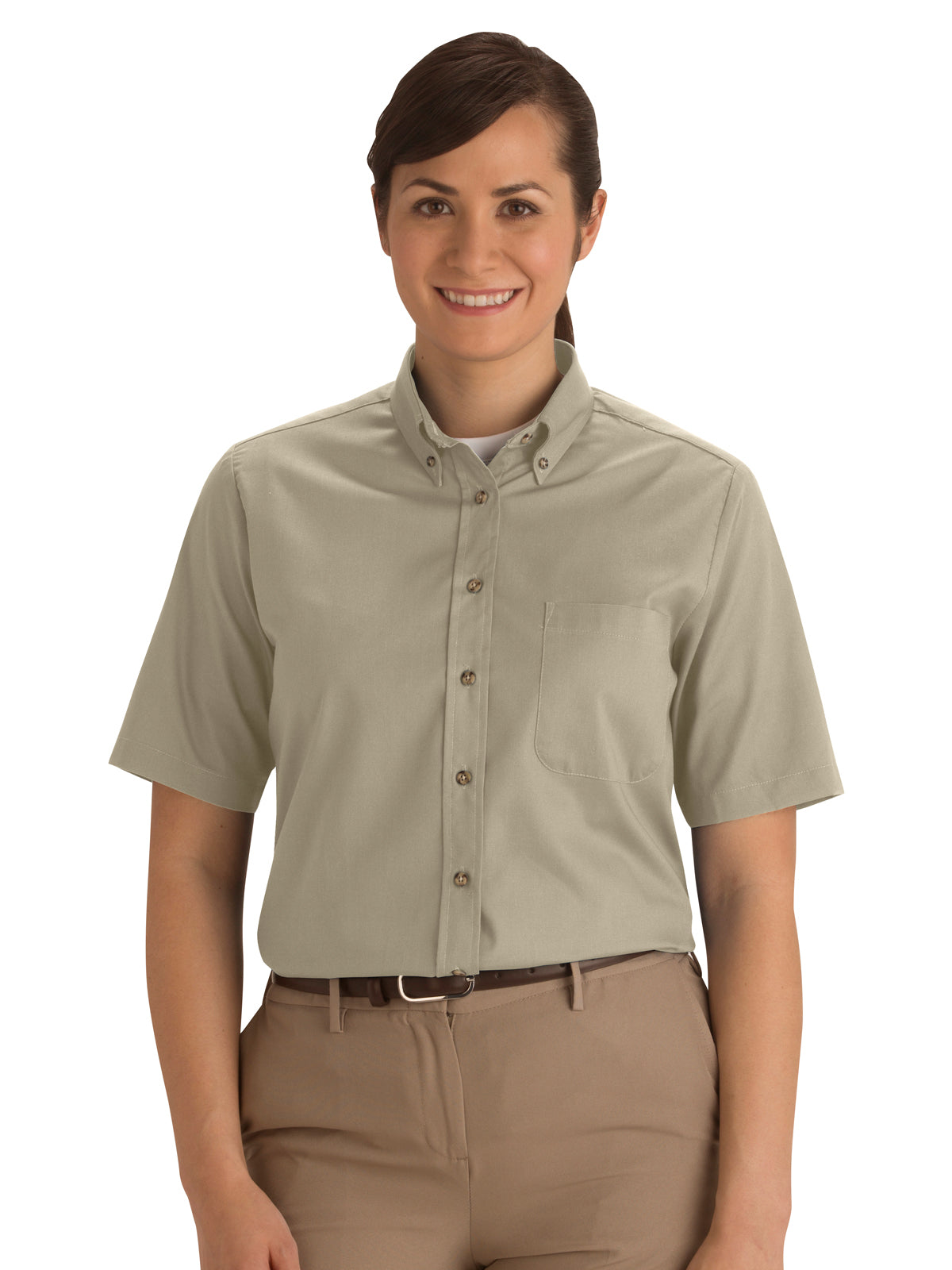 Women's One-Pocket Poplin Short Sleeve Shirt - 5230 - Tan