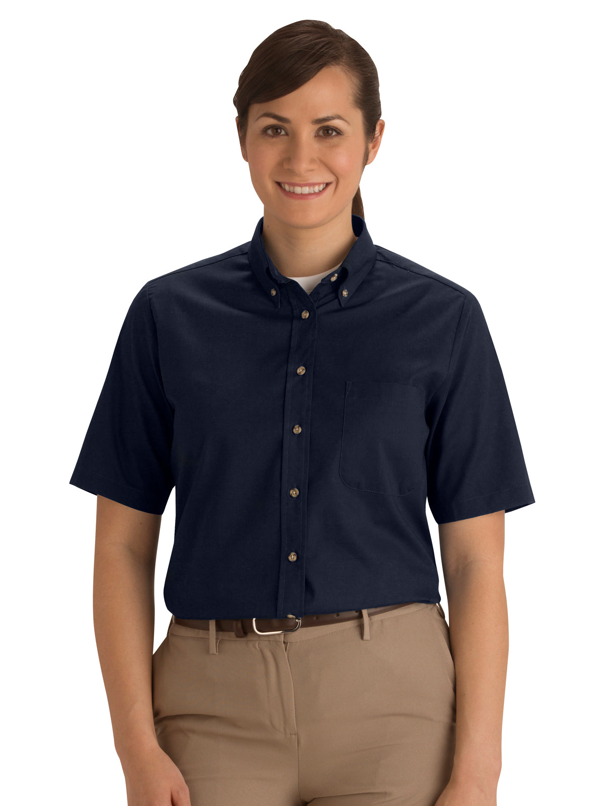 Women's One-Pocket Poplin Short Sleeve Shirt - 5230 - Navy
