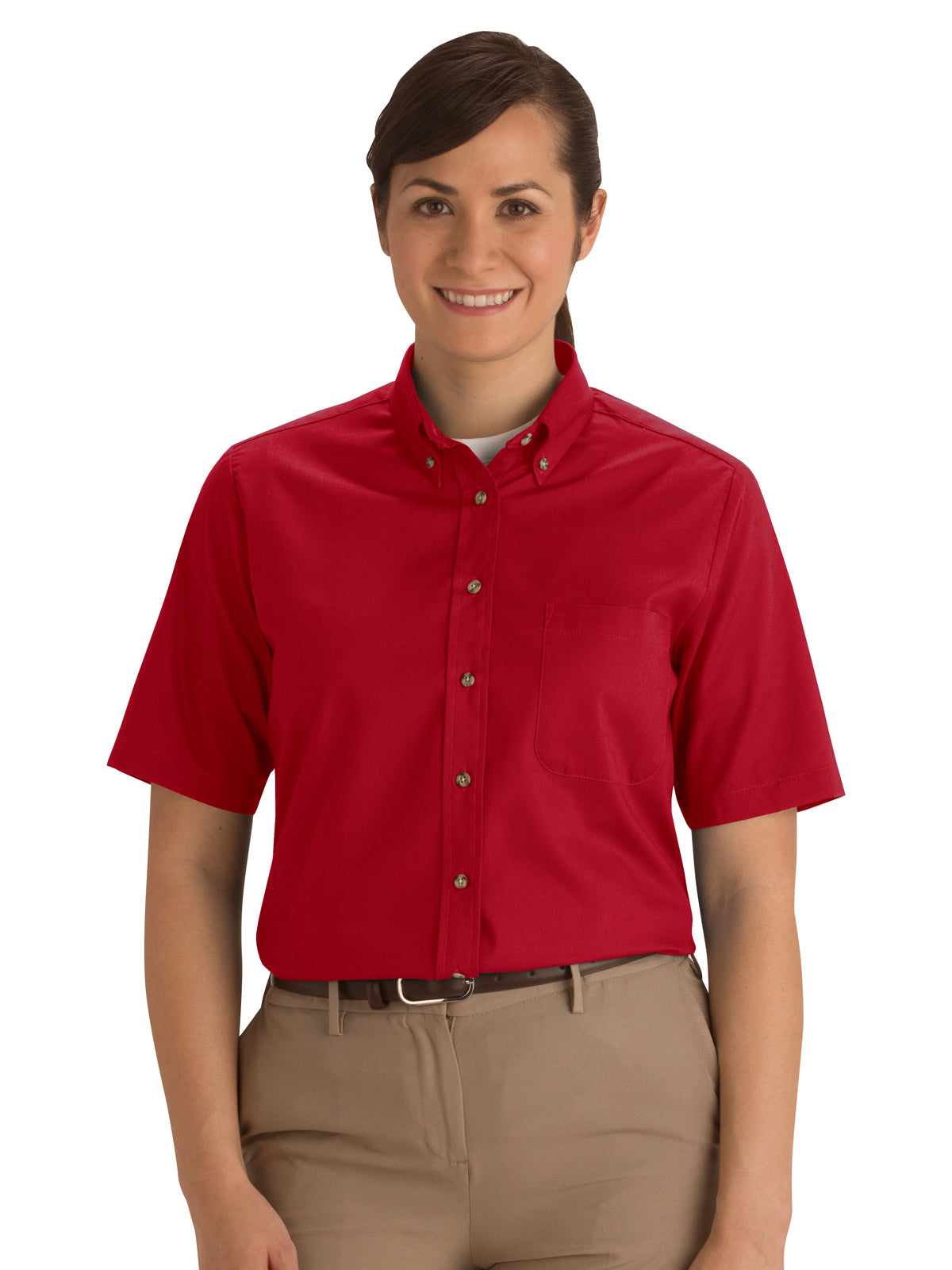 Women's One-Pocket Poplin Short Sleeve Shirt - 5230 - Red