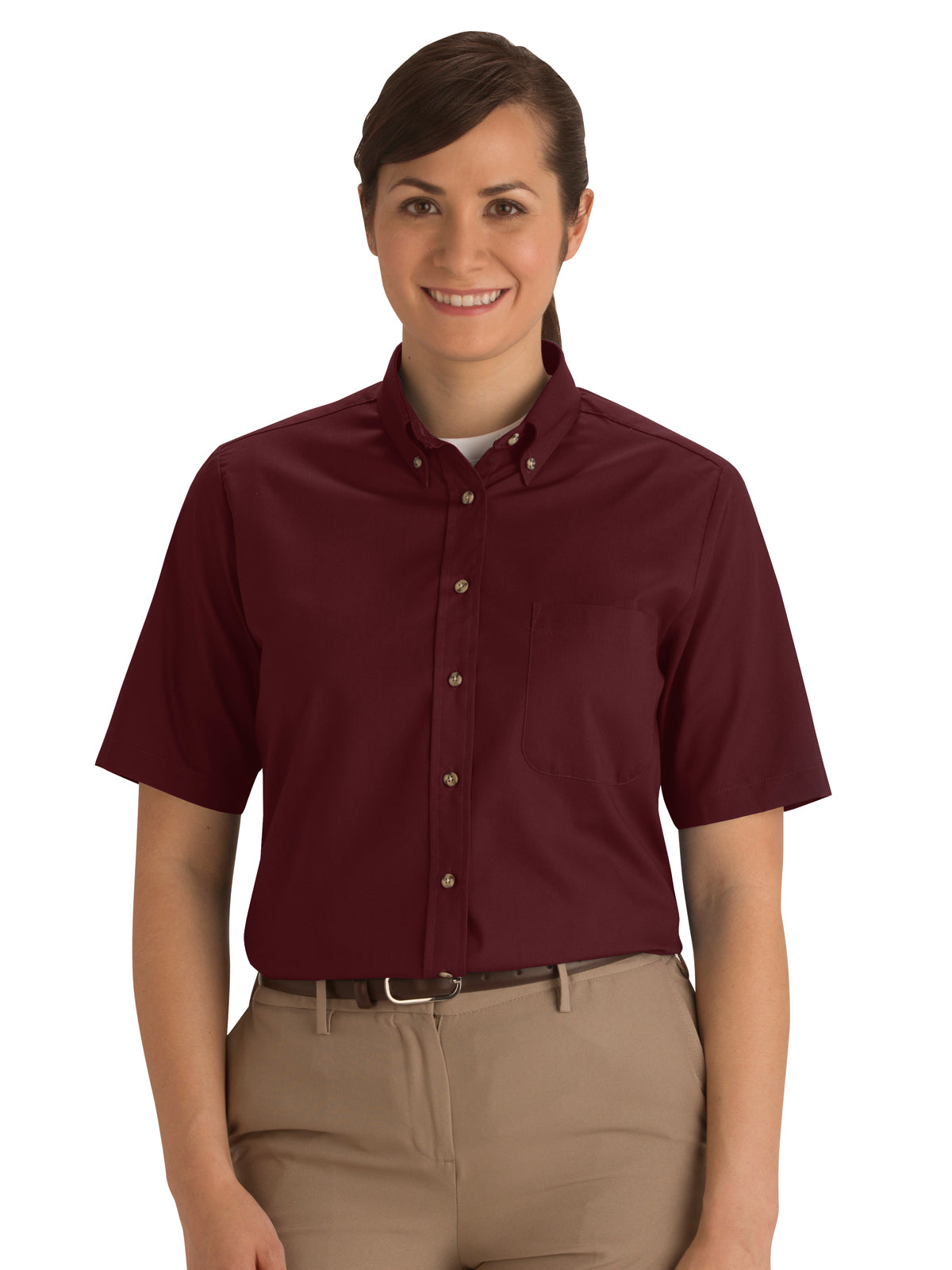 Women's One-Pocket Poplin Short Sleeve Shirt - 5230 - Wine