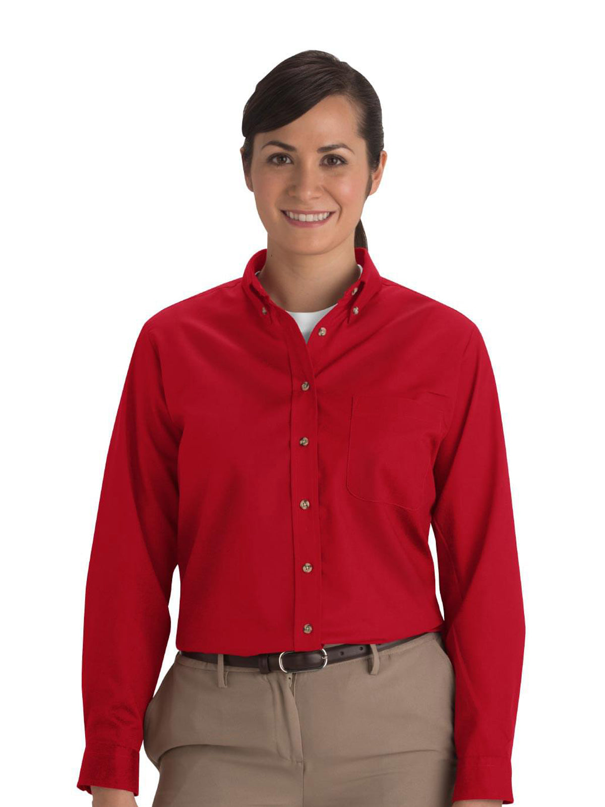 Women's One-Pocket Poplin-Long Sleeve - 5280 - Red
