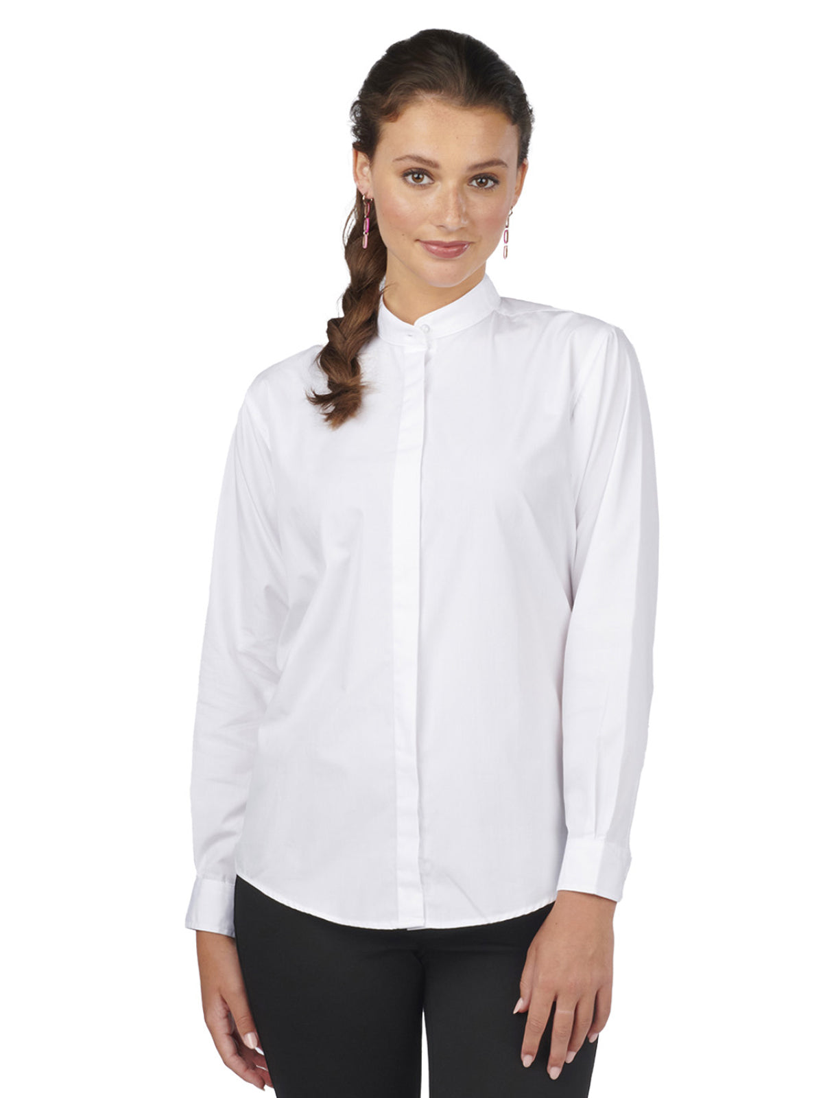Women's Banded Collar Shirt - 5396 - White