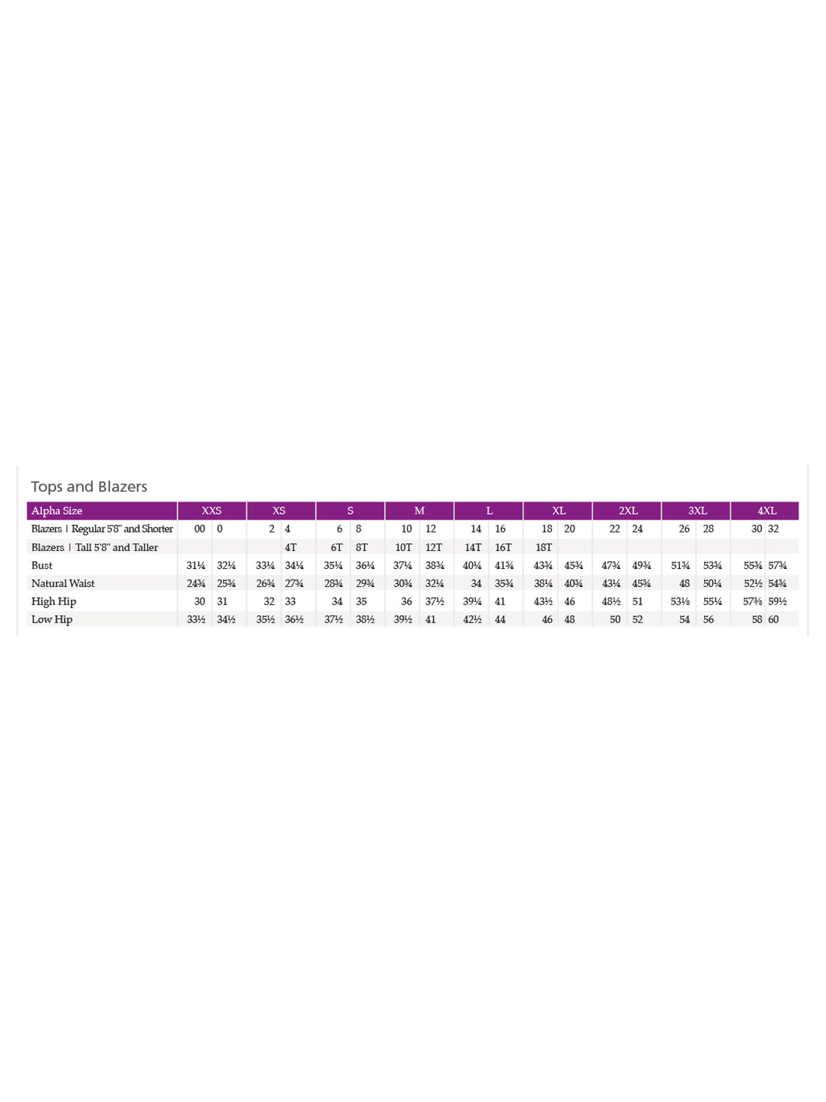 SIZECHART