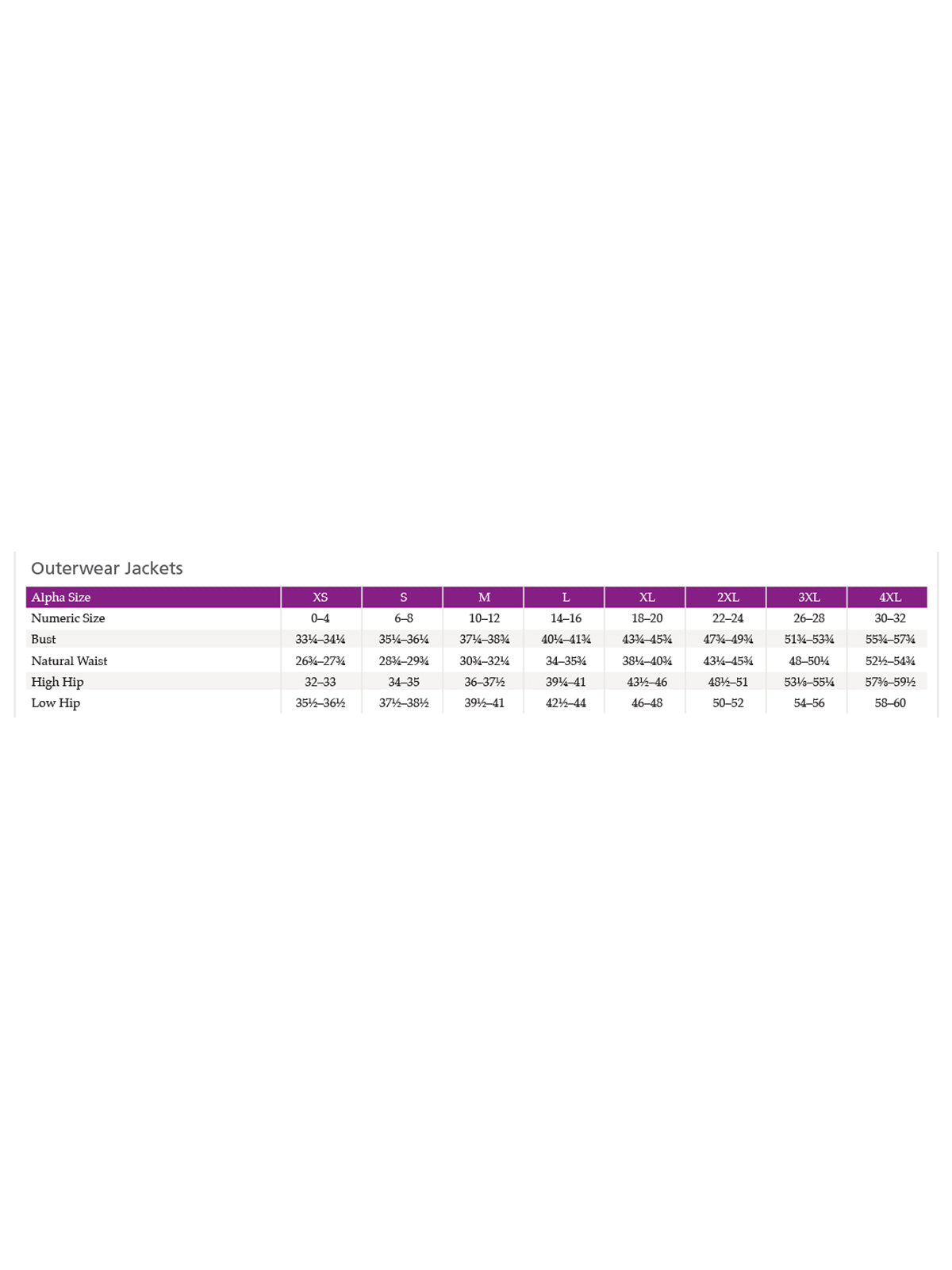 SIZECHART