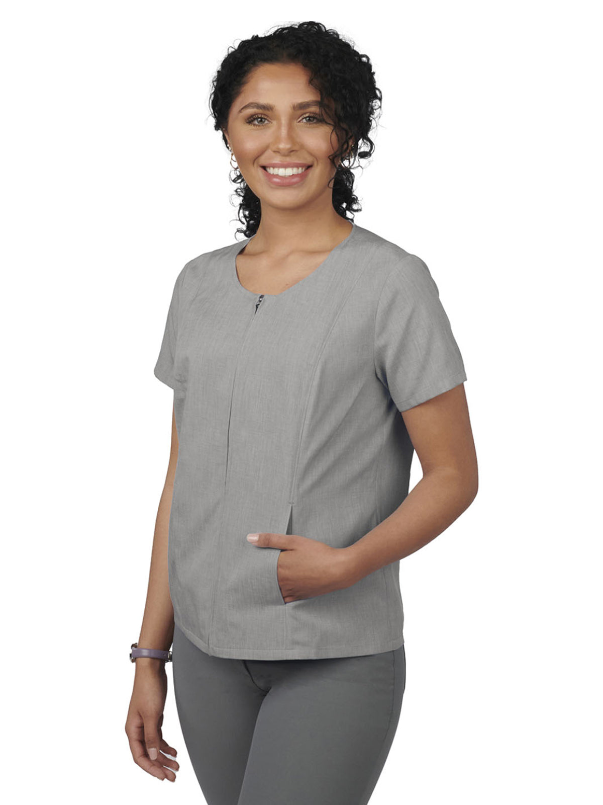 Women's Scoop Neck Full-Zip Tunic - 7279 - Cool Grey Heather