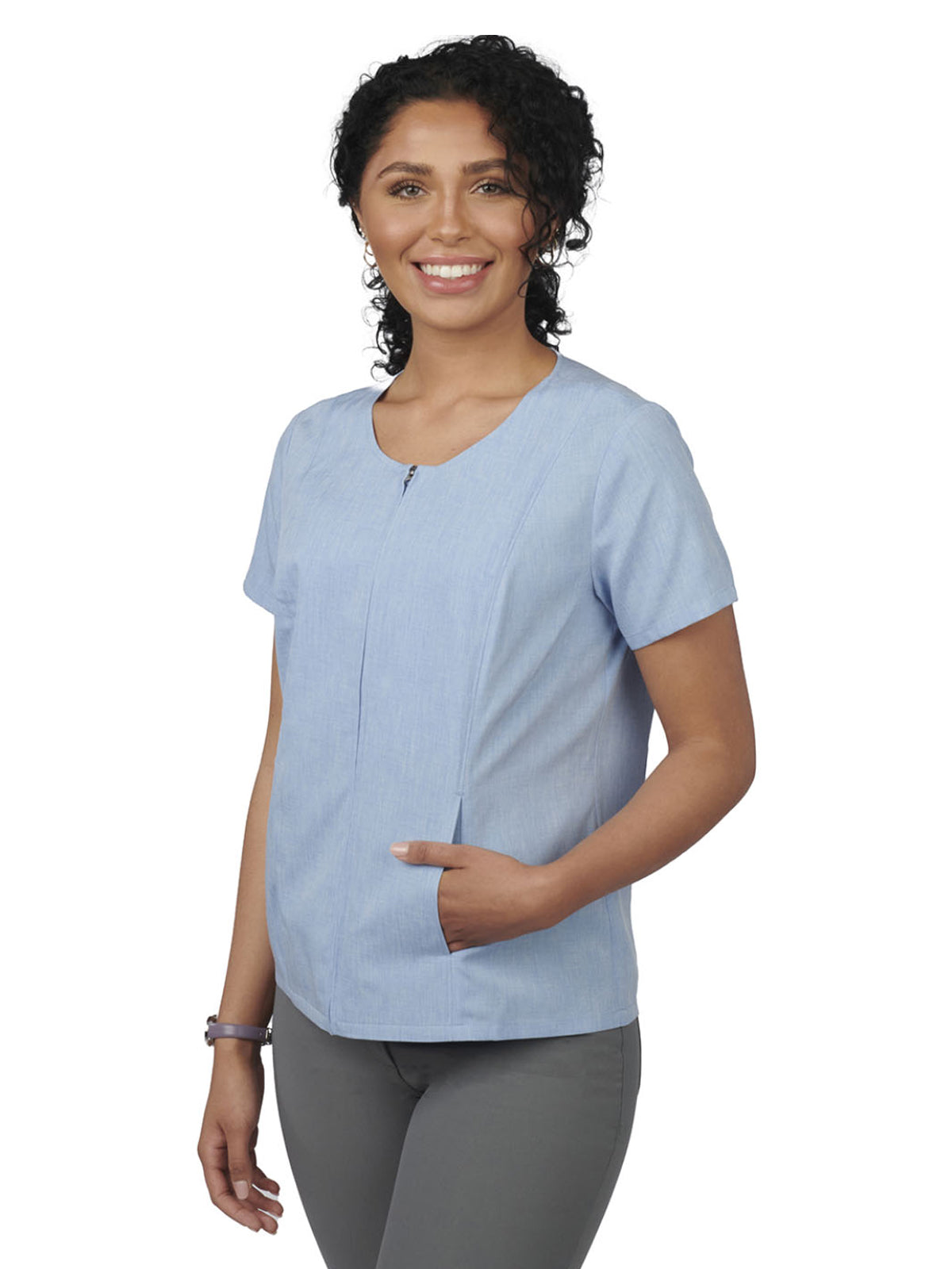 Women's Scoop Neck Full-Zip Tunic - 7279 - Carolina Blue Heather