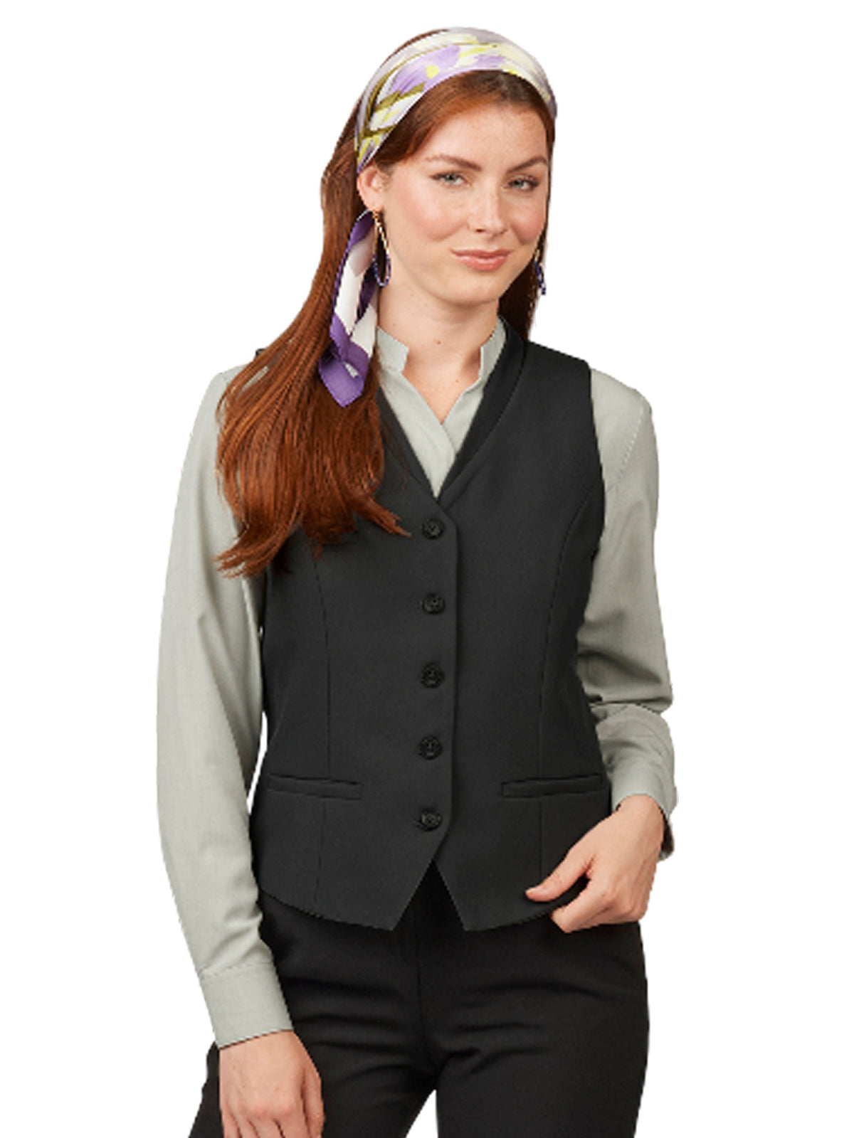 Women's Two-Pocket Ottoman Trim Vest - 7398 - Black